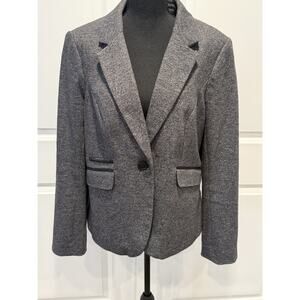 The Limited Wool Blazer Size L Short Tweed Three Button Lined Faux Pockets Gray